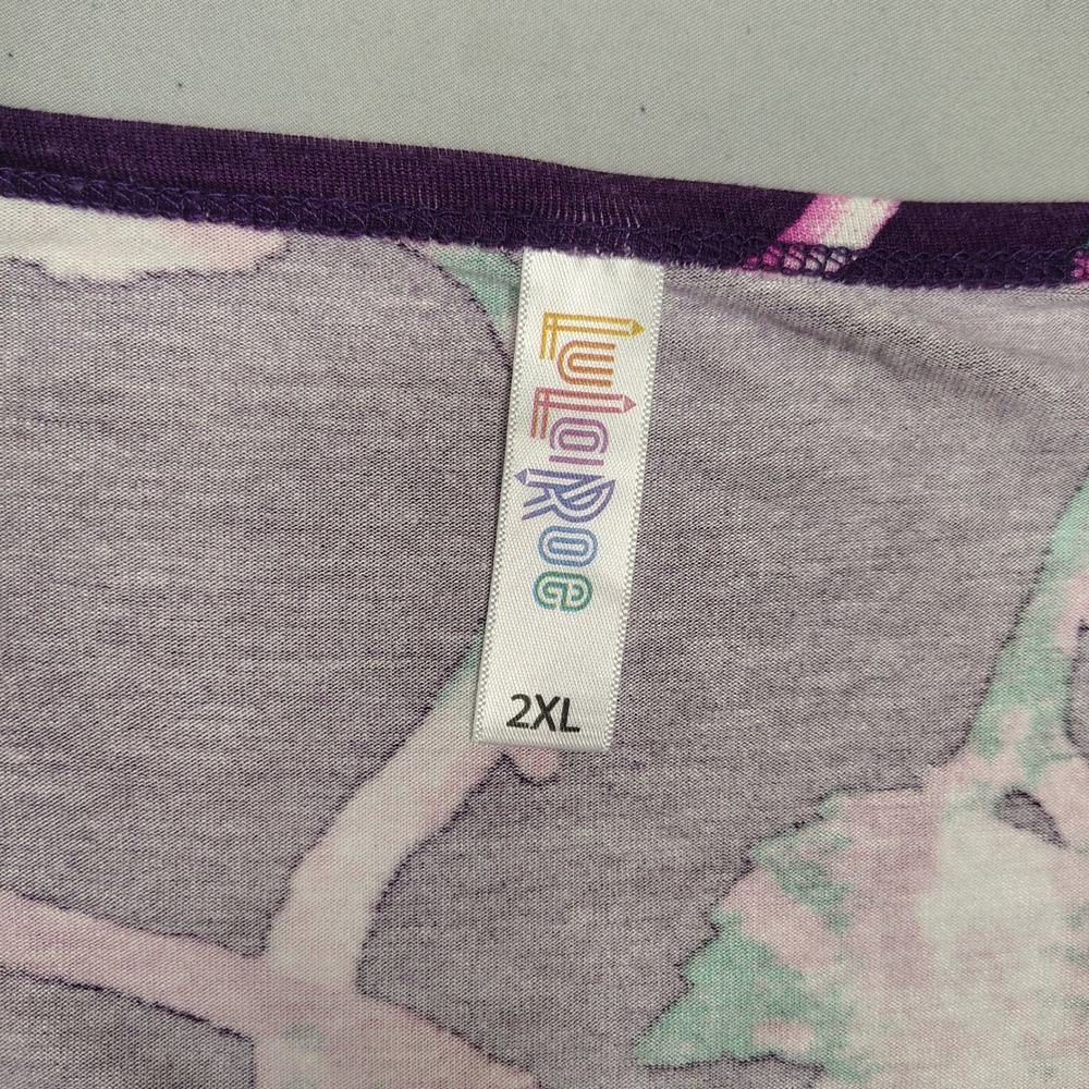 LuLaRoe Tunic Top Women 2XL Purple Floral Leaf Print Rayon Spandex Stretch - Picture 3 of 7